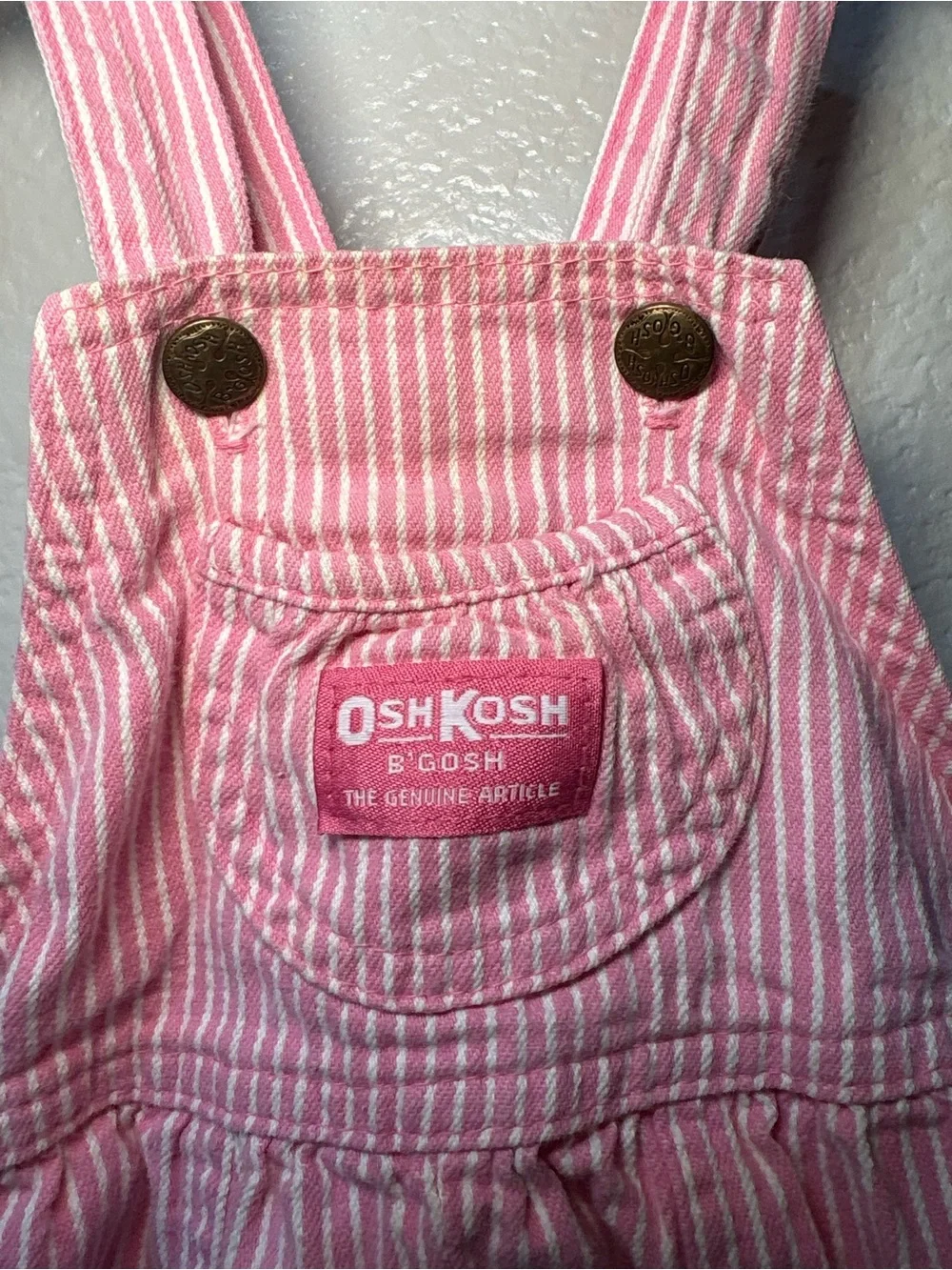 Vintage USA OshKosh B'gosh Pink Striped 100%Cotton Overalls Baby Girl 18 Months